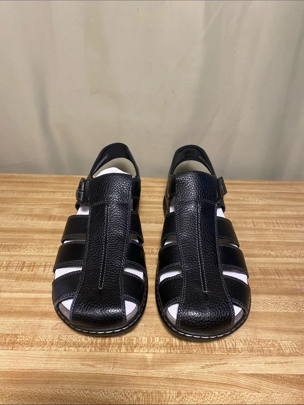 Dr. Scholl's Men's Gaston Fisherman Sandals Black Leather Closed Toe 13M NWOT